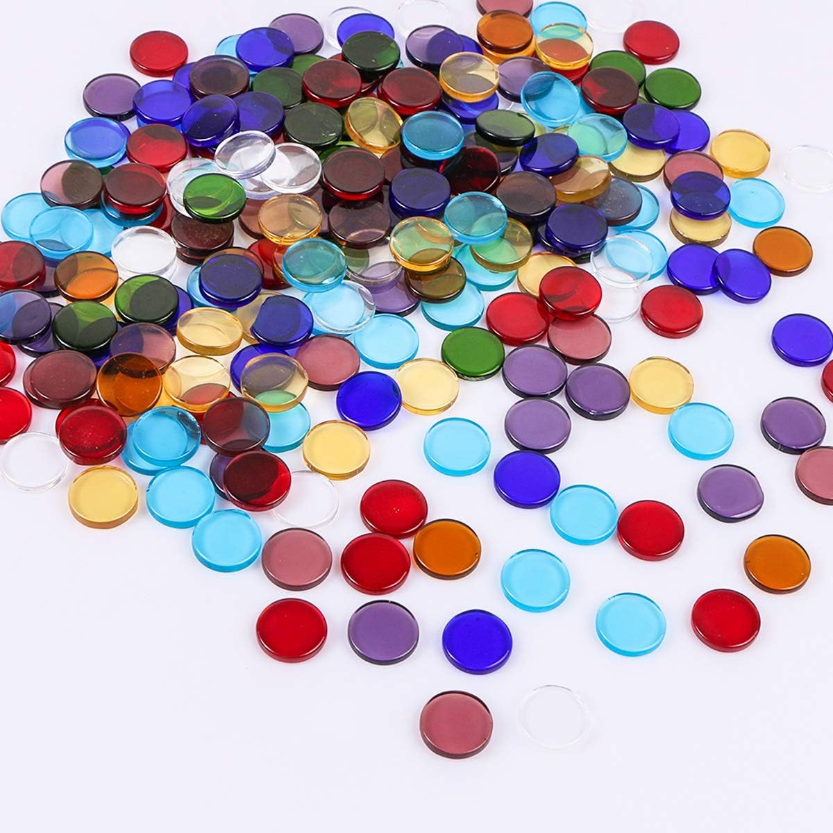 Flat Glass Mosaic Tiles, 200 PCS Stained Transparent Glass Mosaic, Round Flat Gems for Home Decoration DIY Crafts