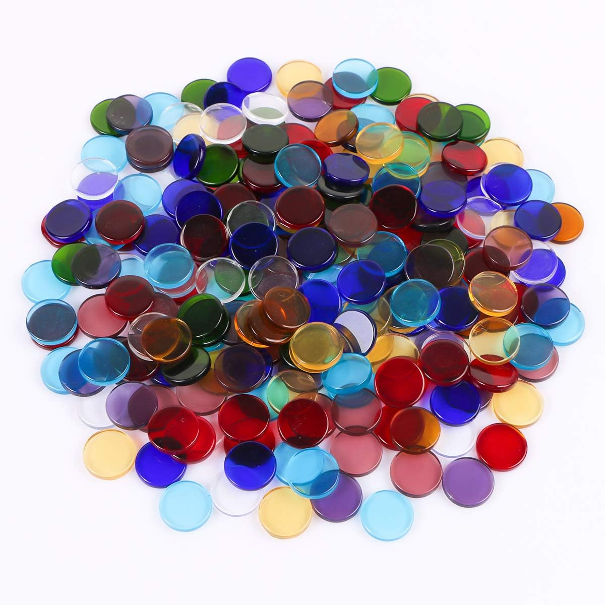 Flat Glass Mosaic Tiles, 200 PCS Stained Transparent Glass Mosaic, Round Flat Gems for Home Decoration DIY Crafts