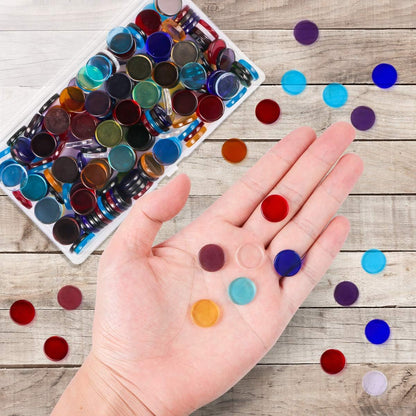 Flat Glass Mosaic Tiles, 200 PCS Stained Transparent Glass Mosaic, Round Flat Gems for Home Decoration DIY Crafts