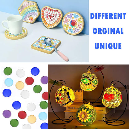 Flat Glass Mosaic Tiles, 200 PCS Stained Transparent Glass Mosaic, Round Flat Gems for Home Decoration DIY Crafts