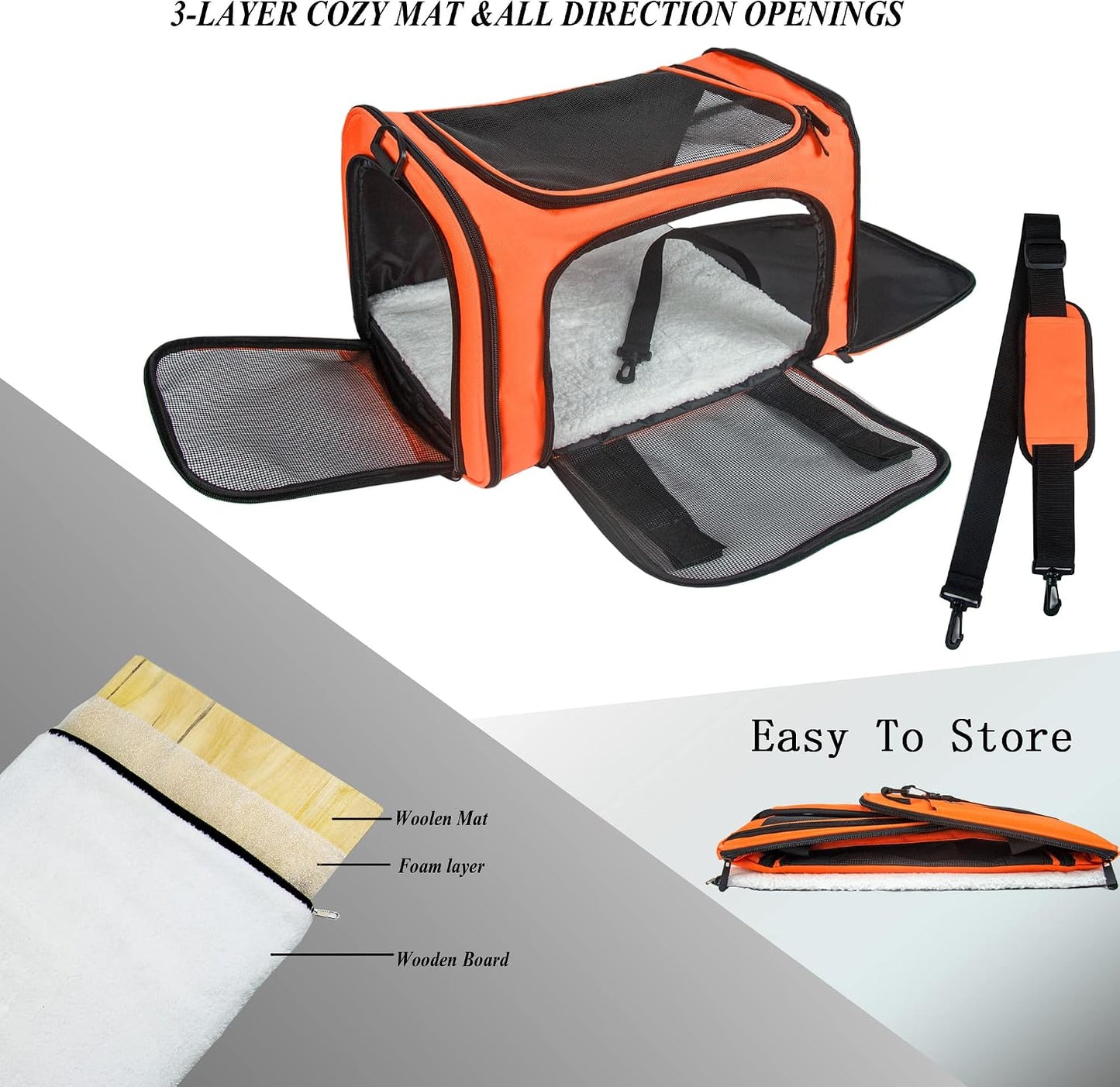 Soft Sided Carrier for Small Medium Cats Dogs,TSA Airline Approved Collapsible Travel Pet Carrier (Medium, Orange)