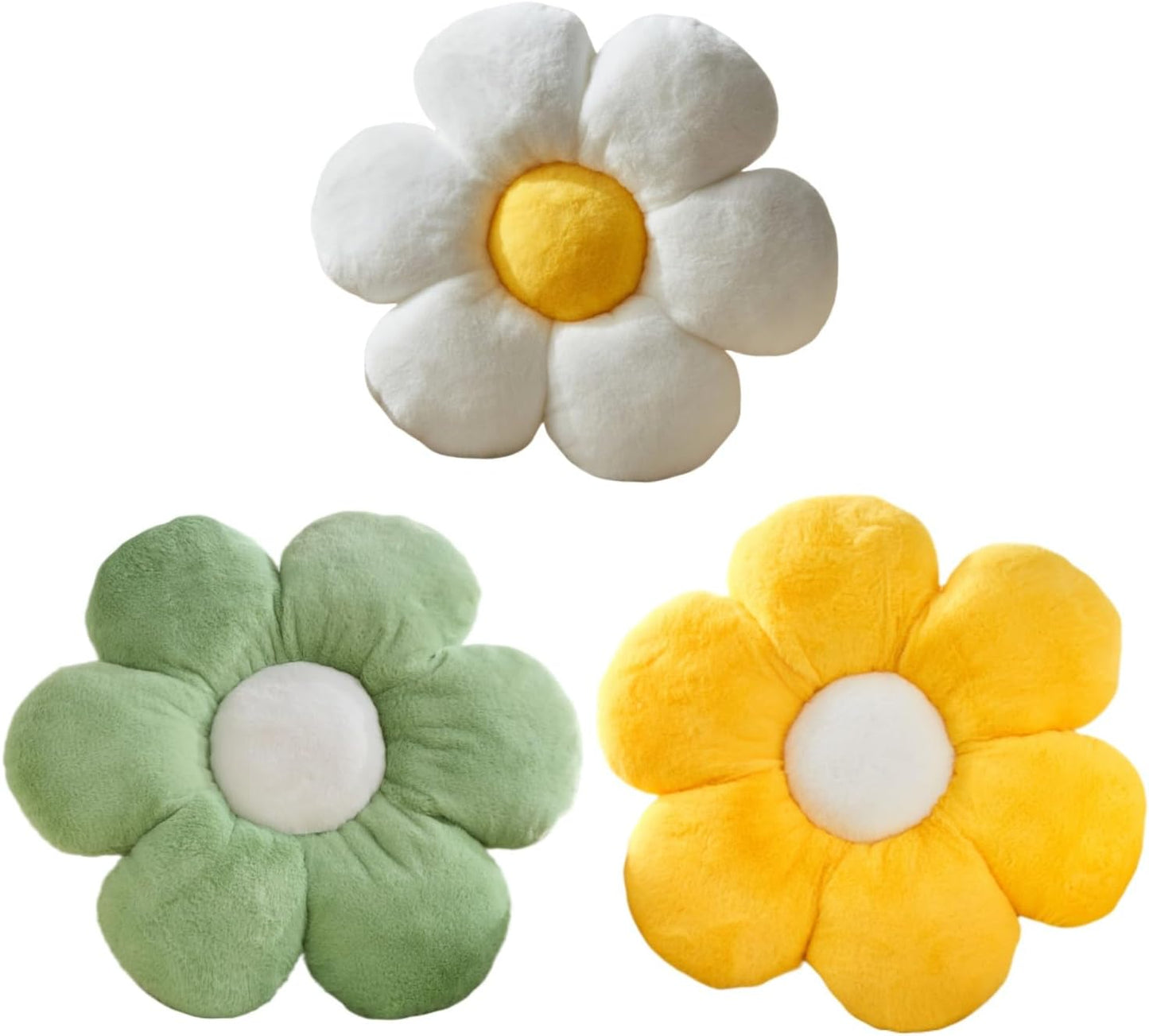 3PCS Flower Pillow Set,15.7In Daisy Pillow White Yellow Green | Decorative Throw Pillows,Plush,PP Cotton Filling,Flower Shaped,Seating Cushion,for Sofa Couch Bed,Cute Home Decor