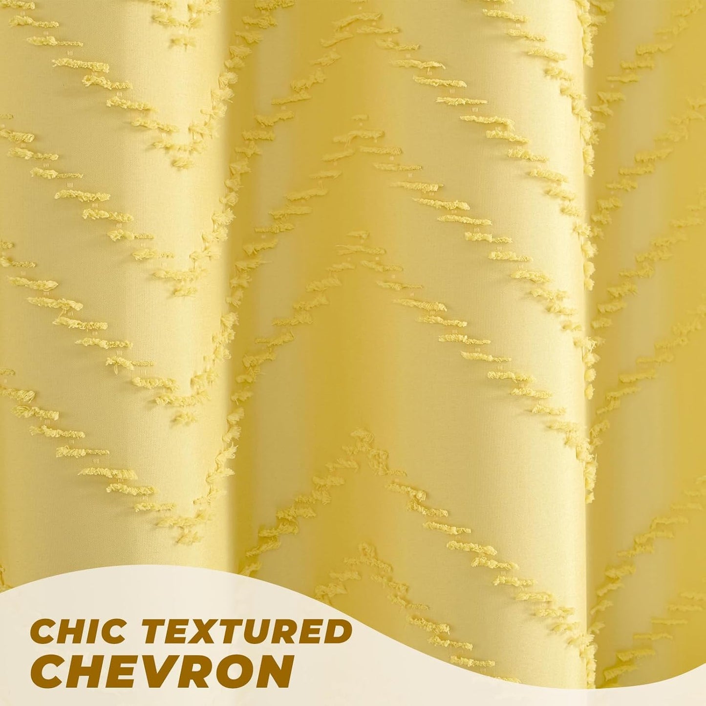 Yellow Shower Curtain Boho Farmhouse Shower Curtain 72 x 72 Tufted Chevron Textured Minimalist Shower Curtains for Bathroom