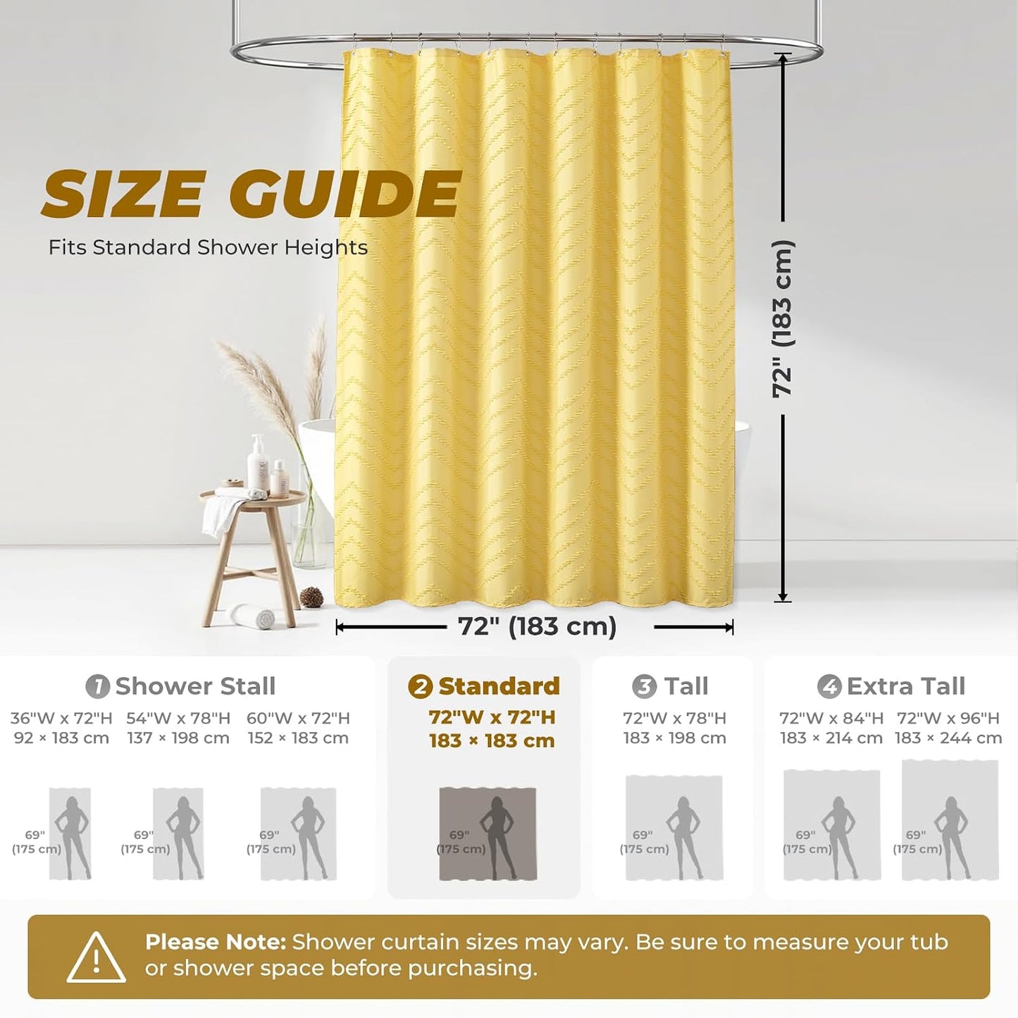 Yellow Shower Curtain Boho Farmhouse Shower Curtain 72 x 72 Tufted Chevron Textured Minimalist Shower Curtains for Bathroom