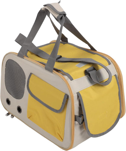 Stylish Yellow Foldable Pet Carrier for Cats Small Dogs TSA Airline Approved Soft Sided Travel Bag with Strap Oxford Fabric Steel Frame Portable Comfortable Handbag for Small Medium Pets