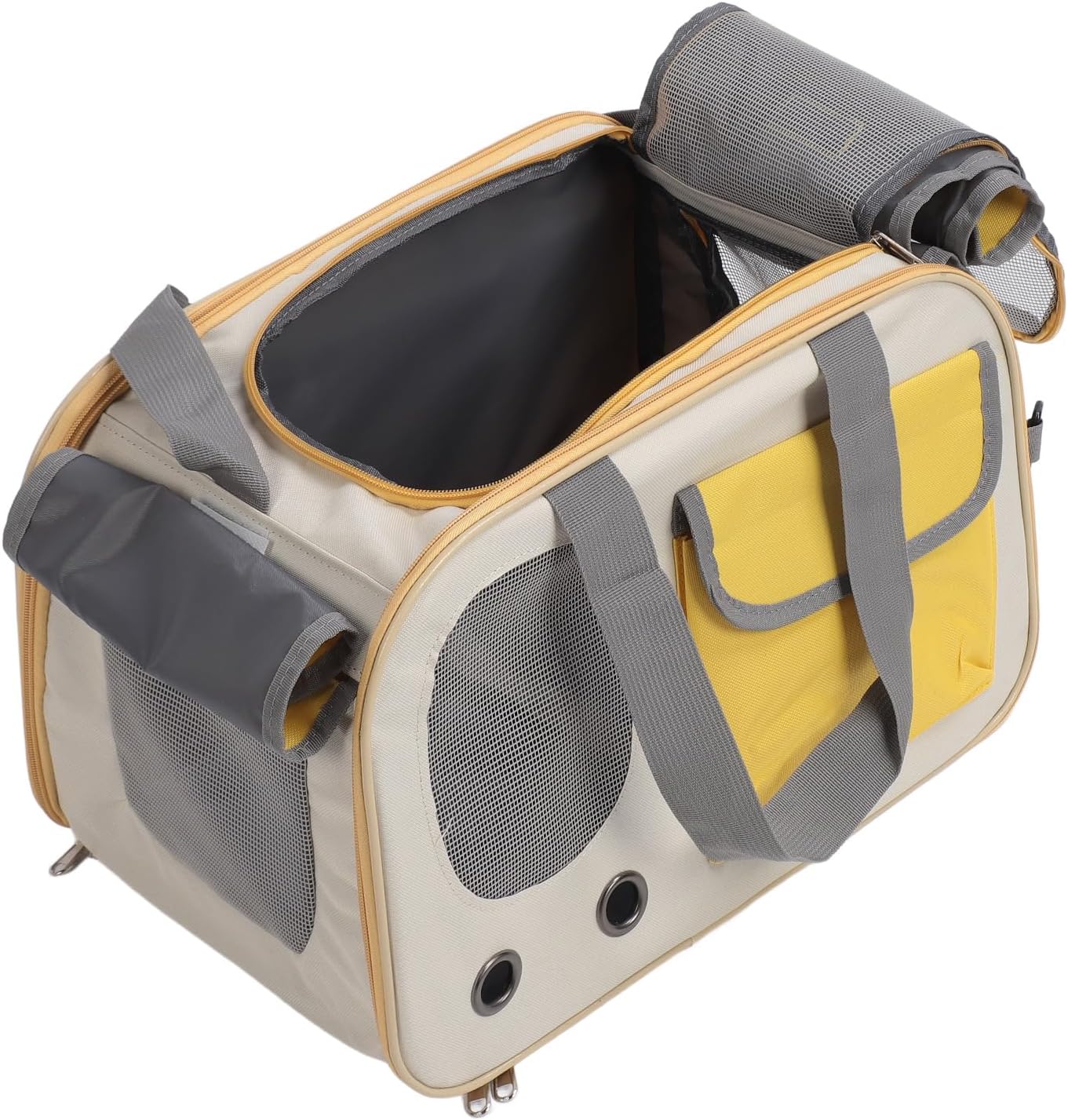 Stylish Yellow Foldable Pet Carrier for Cats Small Dogs TSA Airline Approved Soft Sided Travel Bag with Strap Oxford Fabric Steel Frame Portable Comfortable Handbag for Small Medium Pets