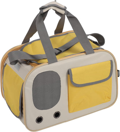 Stylish Yellow Foldable Pet Carrier for Cats Small Dogs TSA Airline Approved Soft Sided Travel Bag with Strap Oxford Fabric Steel Frame Portable Comfortable Handbag for Small Medium Pets