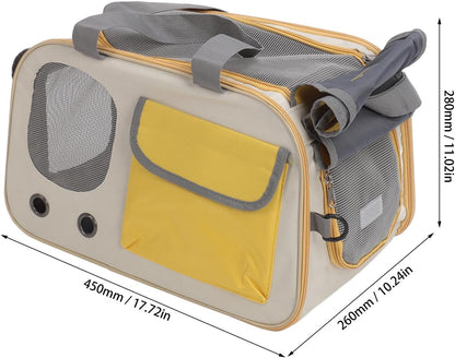 Stylish Yellow Foldable Pet Carrier for Cats Small Dogs TSA Airline Approved Soft Sided Travel Bag with Strap Oxford Fabric Steel Frame Portable Comfortable Handbag for Small Medium Pets