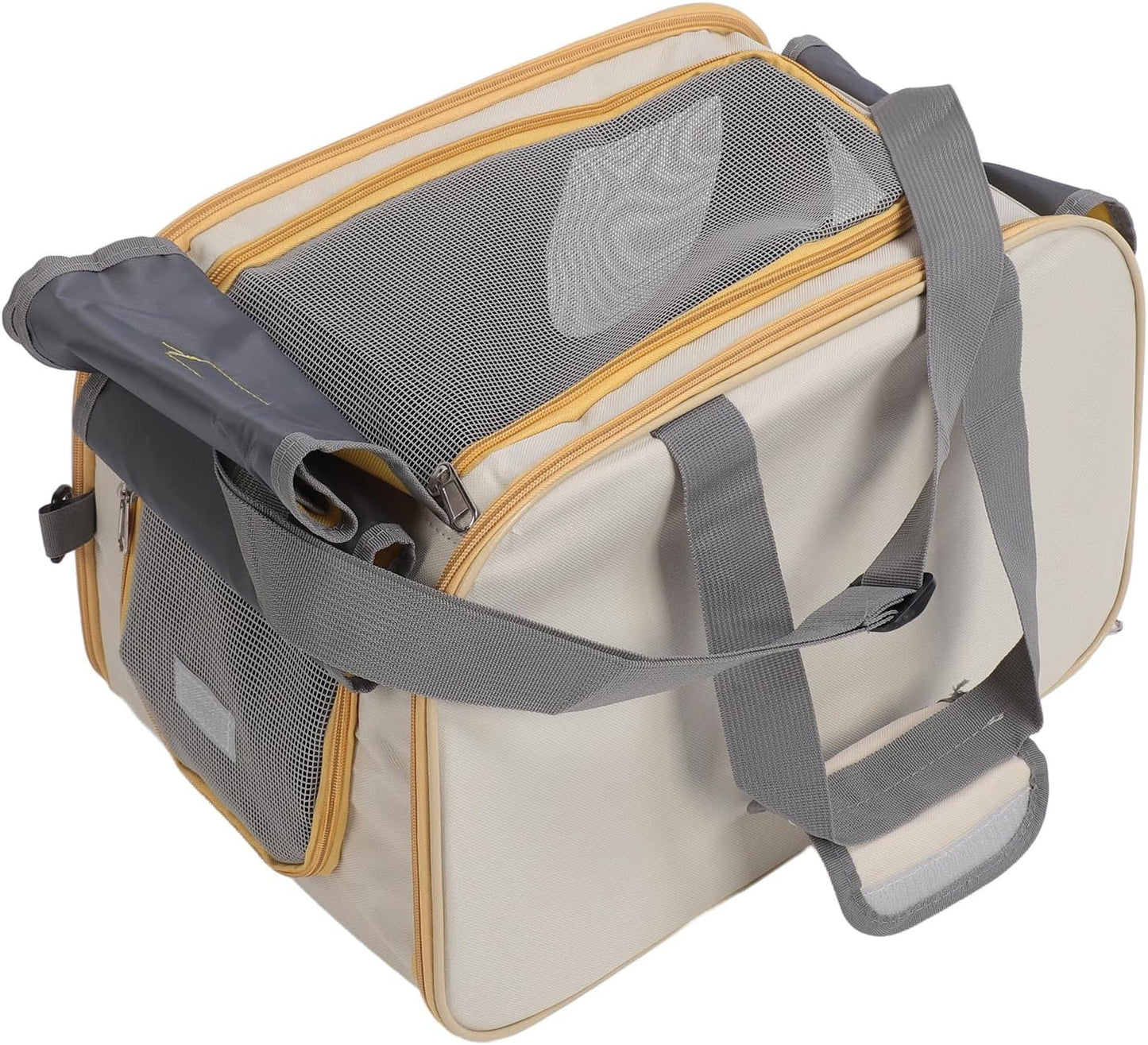 Stylish Yellow Foldable Pet Carrier for Cats Small Dogs TSA Airline Approved Soft Sided Travel Bag with Strap Oxford Fabric Steel Frame Portable Comfortable Handbag for Small Medium Pets