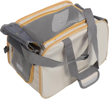 Stylish Yellow Foldable Pet Carrier for Cats Small Dogs TSA Airline Approved Soft Sided Travel Bag with Strap Oxford Fabric Steel Frame Portable Comfortable Handbag for Small Medium Pets