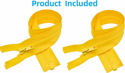 2PCS #5 6 Inch Separating Jacket Zippers for Sewing (Yellow) | Resin Zipper Molded Plastic Zippers Bulk for Sewing Jackets Coats Clothes