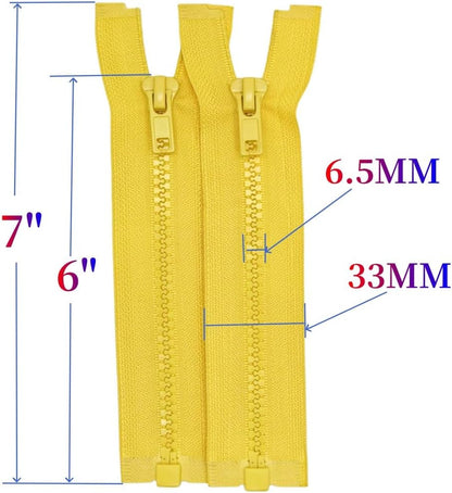 2PCS #5 6 Inch Separating Jacket Zippers for Sewing (Yellow) | Resin Zipper Molded Plastic Zippers Bulk for Sewing Jackets Coats Clothes