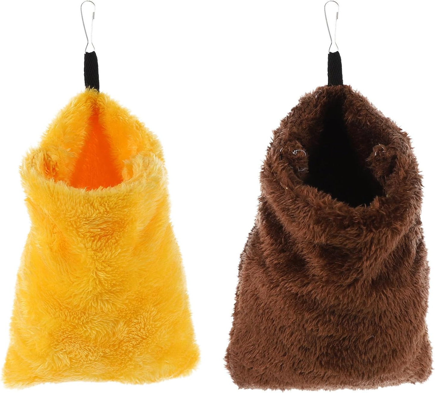 2pcs Hamster Sleeping Bags and Hammocks, Cotton Plush Warm Nest Beds for Small Pets, Portable Comfortable Bedding for Hedgehogs, Sugar Gliders, and Squirrels, Coffee and Yellow