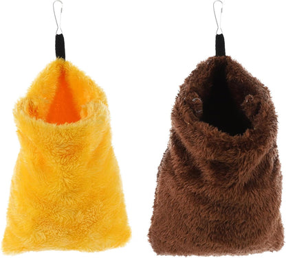 2pcs Hamster Sleeping Bags and Hammocks, Cotton Plush Warm Nest Beds for Small Pets, Portable Comfortable Bedding for Hedgehogs, Sugar Gliders, and Squirrels, Coffee and Yellow