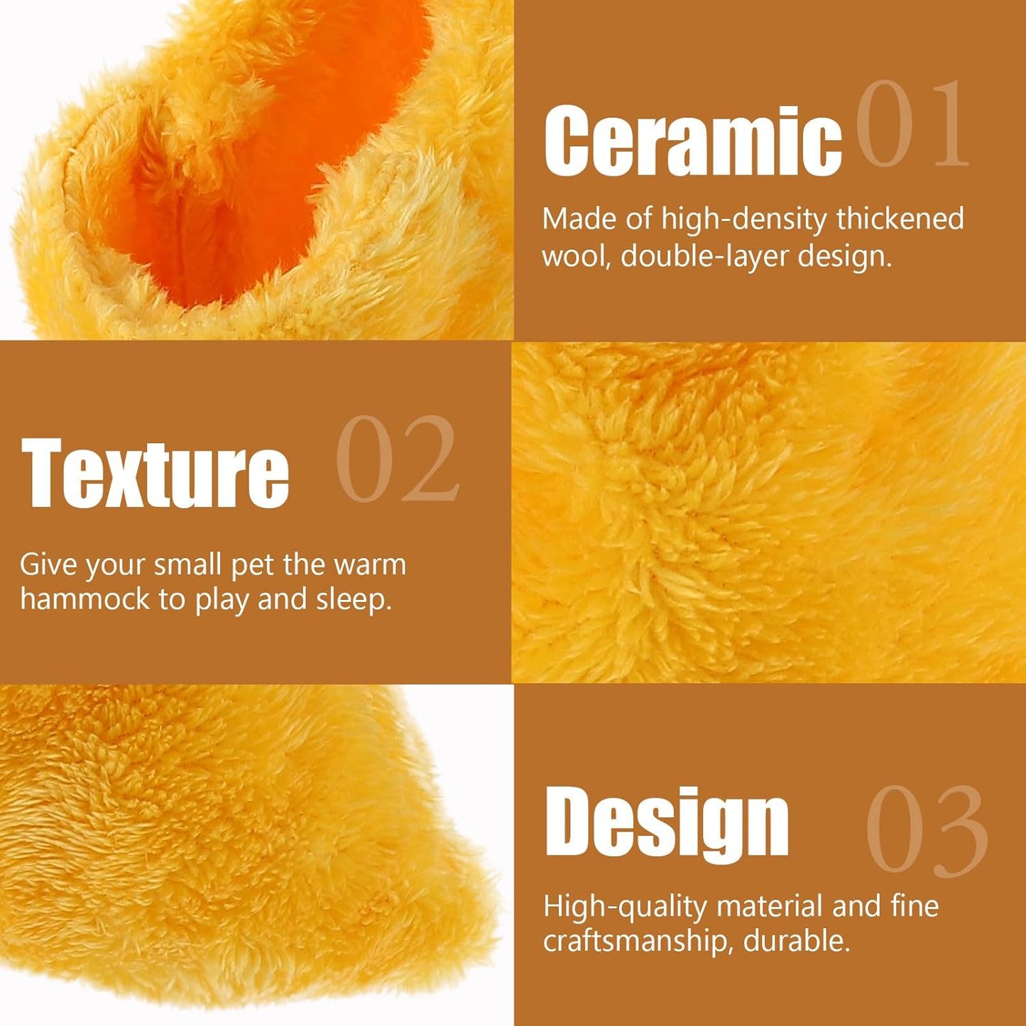 2pcs Hamster Sleeping Bags and Hammocks, Cotton Plush Warm Nest Beds for Small Pets, Portable Comfortable Bedding for Hedgehogs, Sugar Gliders, and Squirrels, Coffee and Yellow