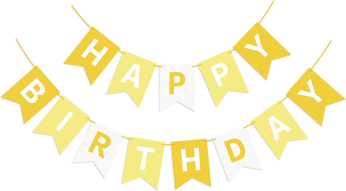 Yellow Happy Birthday Banner Sign Happy Birthday Bunting Banner Garland for Kids Girl Woman Birthday Tea Party Decorations Bunting Flag Birthday Party Supplies