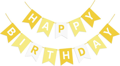 Yellow Happy Birthday Banner Sign Happy Birthday Bunting Banner Garland for Kids Girl Woman Birthday Tea Party Decorations Bunting Flag Birthday Party Supplies