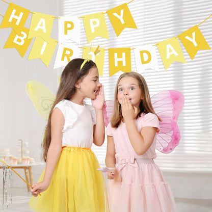 Yellow Happy Birthday Banner Sign Happy Birthday Bunting Banner Garland for Kids Girl Woman Birthday Tea Party Decorations Bunting Flag Birthday Party Supplies