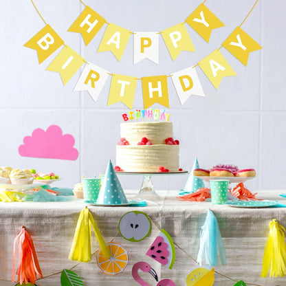Yellow Happy Birthday Banner Sign Happy Birthday Bunting Banner Garland for Kids Girl Woman Birthday Tea Party Decorations Bunting Flag Birthday Party Supplies