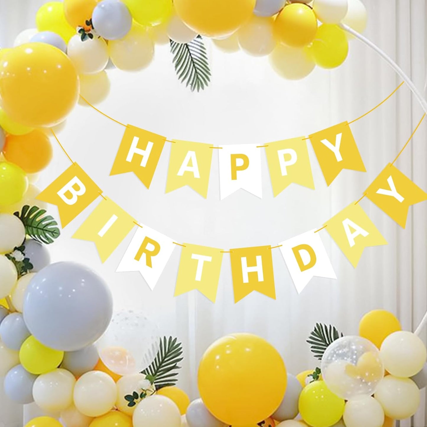 Yellow Happy Birthday Banner Sign Happy Birthday Bunting Banner Garland for Kids Girl Woman Birthday Tea Party Decorations Bunting Flag Birthday Party Supplies