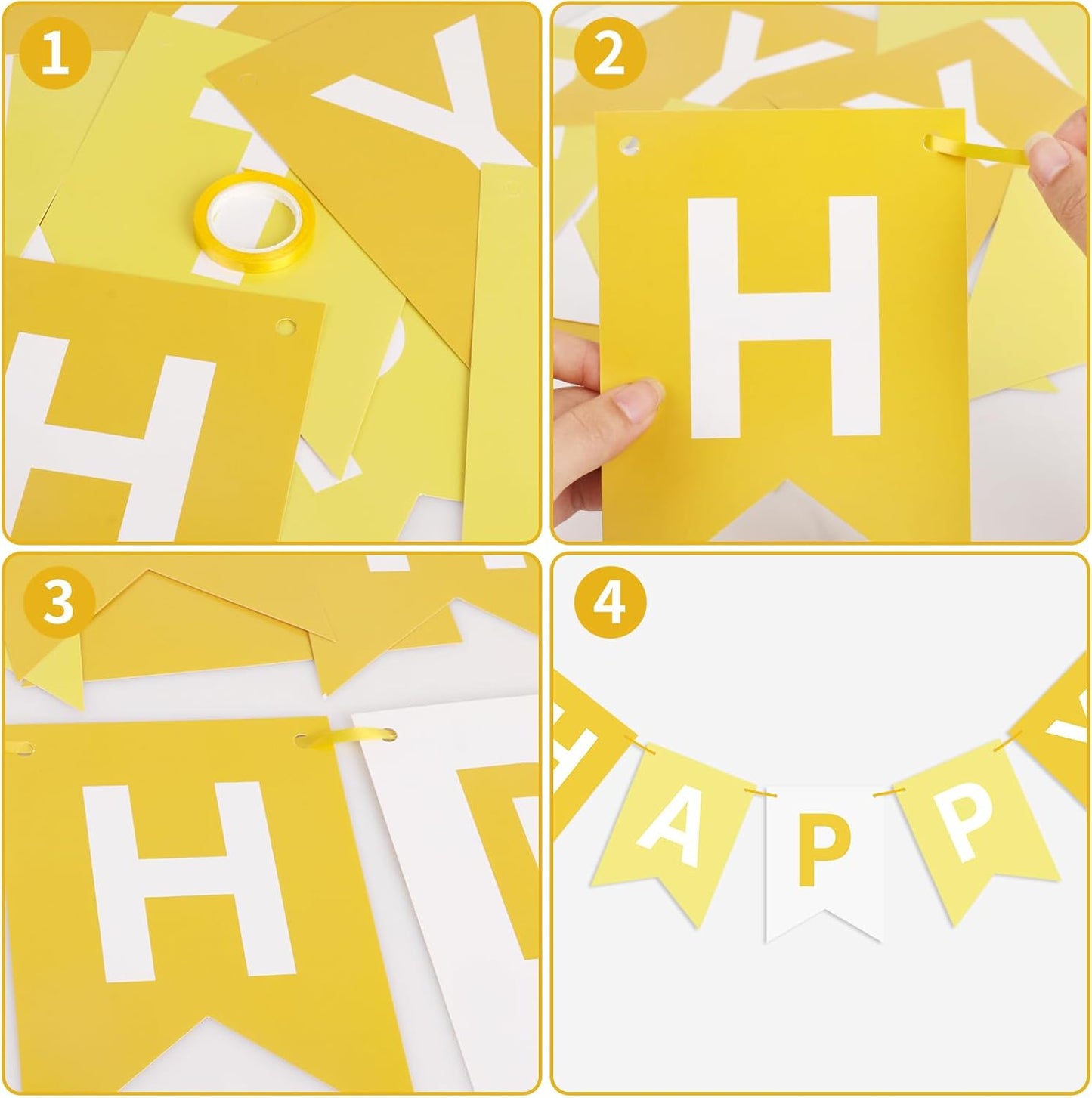 Yellow Happy Birthday Banner Sign Happy Birthday Bunting Banner Garland for Kids Girl Woman Birthday Tea Party Decorations Bunting Flag Birthday Party Supplies