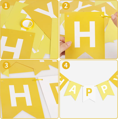 Yellow Happy Birthday Banner Sign Happy Birthday Bunting Banner Garland for Kids Girl Woman Birthday Tea Party Decorations Bunting Flag Birthday Party Supplies