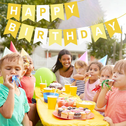 Yellow Happy Birthday Banner Sign Happy Birthday Bunting Banner Garland for Kids Girl Woman Birthday Tea Party Decorations Bunting Flag Birthday Party Supplies