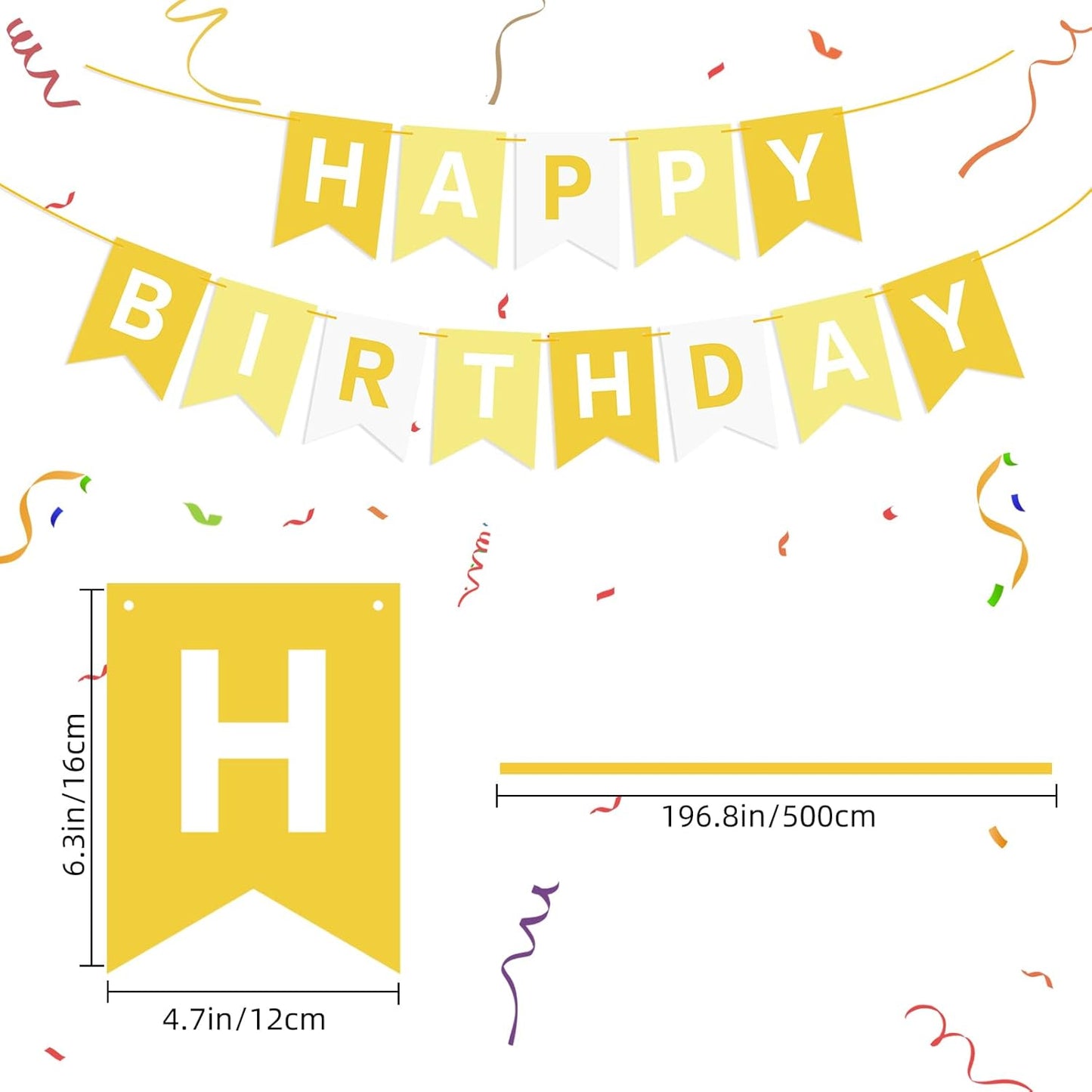 Yellow Happy Birthday Banner Sign Happy Birthday Bunting Banner Garland for Kids Girl Woman Birthday Tea Party Decorations Bunting Flag Birthday Party Supplies