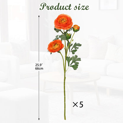 Yellow Ranunculus Artificial Flowers Bouquets, Set of 5 25.9'' Long Stems Faux Peony, Real Touch Spring Summer Floral Arrangement for Home Decor Wedding Vase Filler DIY Crafts