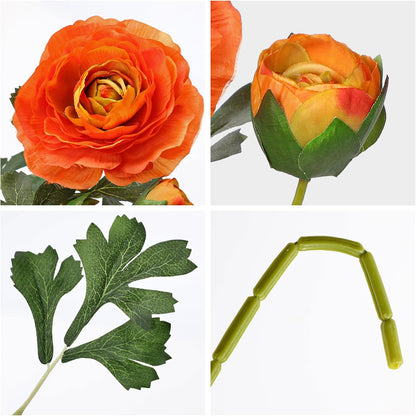 Yellow Ranunculus Artificial Flowers Bouquets, Set of 5 25.9'' Long Stems Faux Peony, Real Touch Spring Summer Floral Arrangement for Home Decor Wedding Vase Filler DIY Crafts