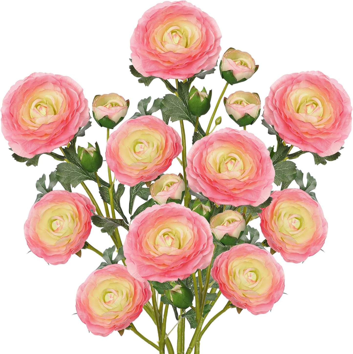 Yellow Ranunculus Artificial Flowers Bouquets, Set of 5 25.9'' Long Stems Faux Peony, Real Touch Spring Summer Floral Arrangement for Home Decor Wedding Vase Filler DIY Crafts
