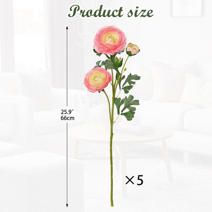 Yellow Ranunculus Artificial Flowers Bouquets, Set of 5 25.9'' Long Stems Faux Peony, Real Touch Spring Summer Floral Arrangement for Home Decor Wedding Vase Filler DIY Crafts