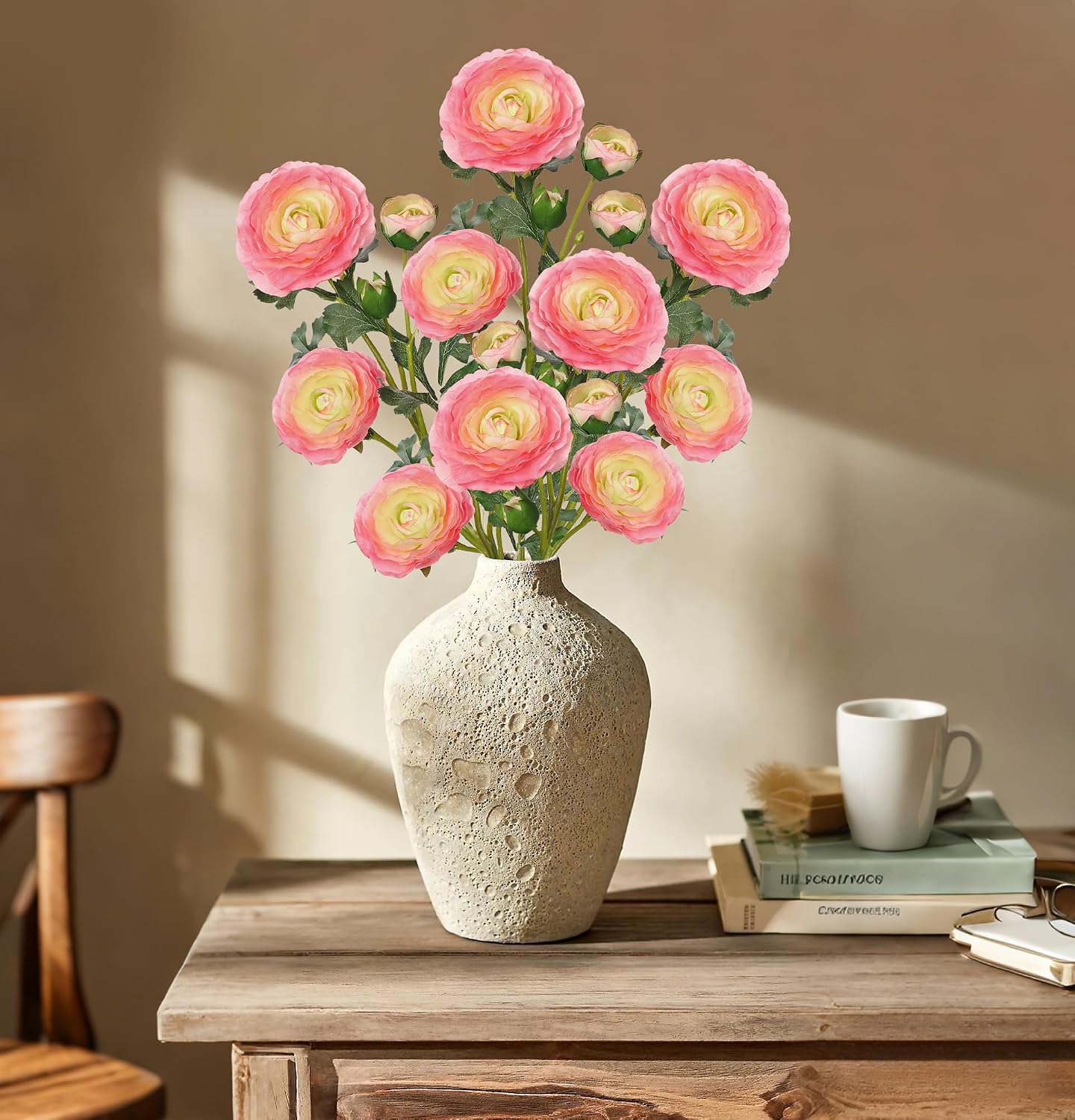 Yellow Ranunculus Artificial Flowers Bouquets, Set of 5 25.9'' Long Stems Faux Peony, Real Touch Spring Summer Floral Arrangement for Home Decor Wedding Vase Filler DIY Crafts
