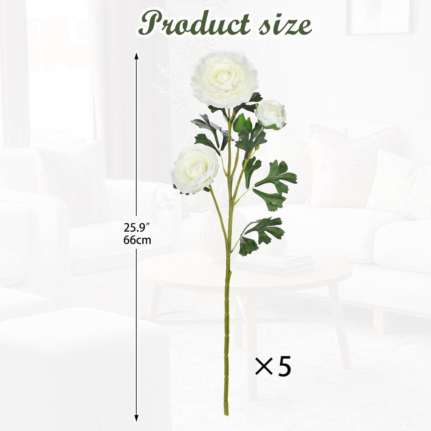 Yellow Ranunculus Artificial Flowers Bouquets, Set of 5 25.9'' Long Stems Faux Peony, Real Touch Spring Summer Floral Arrangement for Home Decor Wedding Vase Filler DIY Crafts
