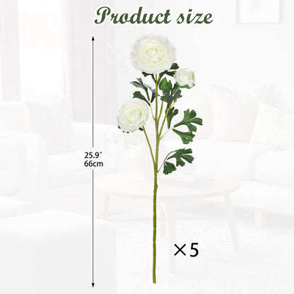 Yellow Ranunculus Artificial Flowers Bouquets, Set of 5 25.9'' Long Stems Faux Peony, Real Touch Spring Summer Floral Arrangement for Home Decor Wedding Vase Filler DIY Crafts