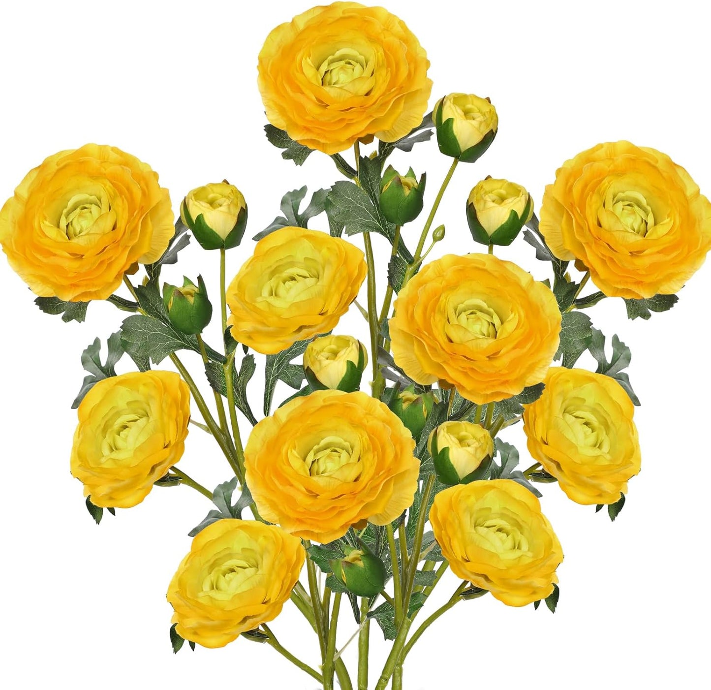 Yellow Ranunculus Artificial Flowers Bouquets, Set of 5 25.9'' Long Stems Faux Peony, Real Touch Spring Summer Floral Arrangement for Home Decor Wedding Vase Filler DIY Crafts