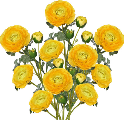 Yellow Ranunculus Artificial Flowers Bouquets, Set of 5 25.9'' Long Stems Faux Peony, Real Touch Spring Summer Floral Arrangement for Home Decor Wedding Vase Filler DIY Crafts