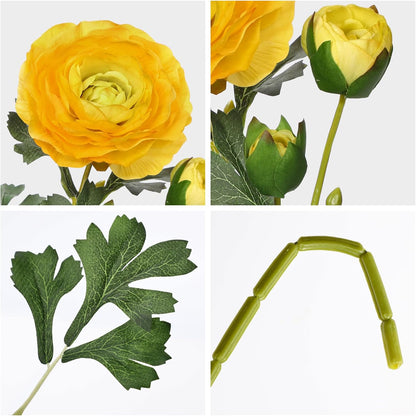 Yellow Ranunculus Artificial Flowers Bouquets, Set of 5 25.9'' Long Stems Faux Peony, Real Touch Spring Summer Floral Arrangement for Home Decor Wedding Vase Filler DIY Crafts