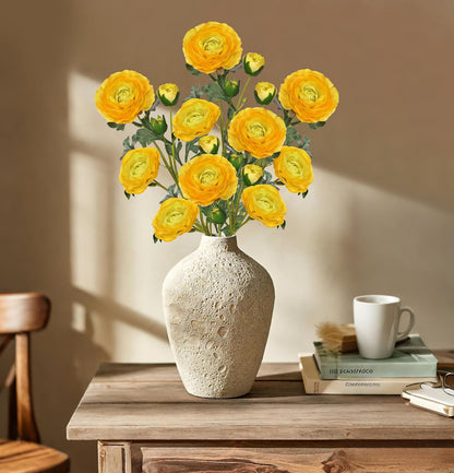 Yellow Ranunculus Artificial Flowers Bouquets, Set of 5 25.9'' Long Stems Faux Peony, Real Touch Spring Summer Floral Arrangement for Home Decor Wedding Vase Filler DIY Crafts