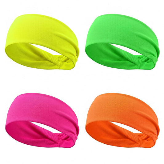 4Pcs Neon Headbands for Women 80s 90s Retro Sports Sweatbands, Non Slip Elastic Hairbands Quick Dry Gym Accessories, Bright Green Yellow Orange Pink