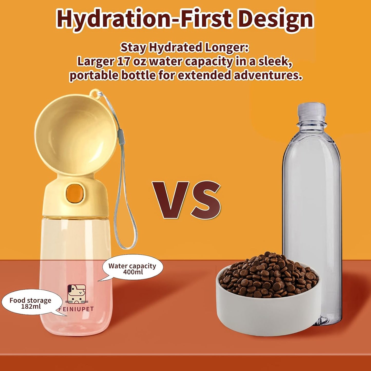Portable Dog Water Bottle, Large-Capacity Travel Water Dispenser for Cats and Small Dogs - Yellow