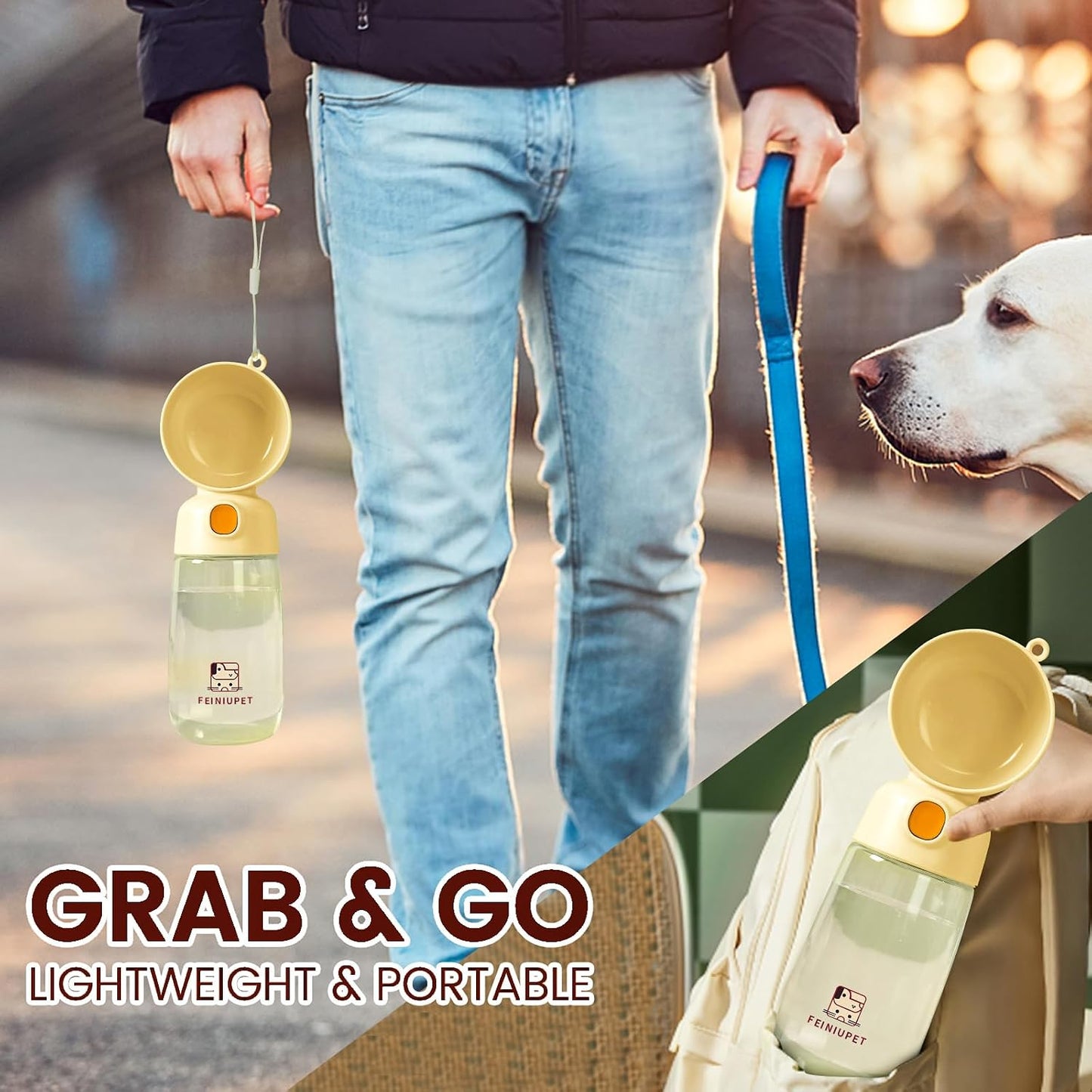 Portable Dog Water Bottle, Large-Capacity Travel Water Dispenser for Cats and Small Dogs - Yellow