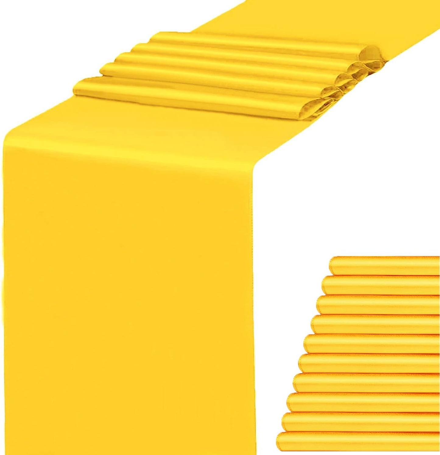 Pack of 10 Satin Yellow Table Runners 12 x 108 Inches - Table Runner for Party Wedding Birthday Anniversary Engagement Banquet Christmas Events Decorations