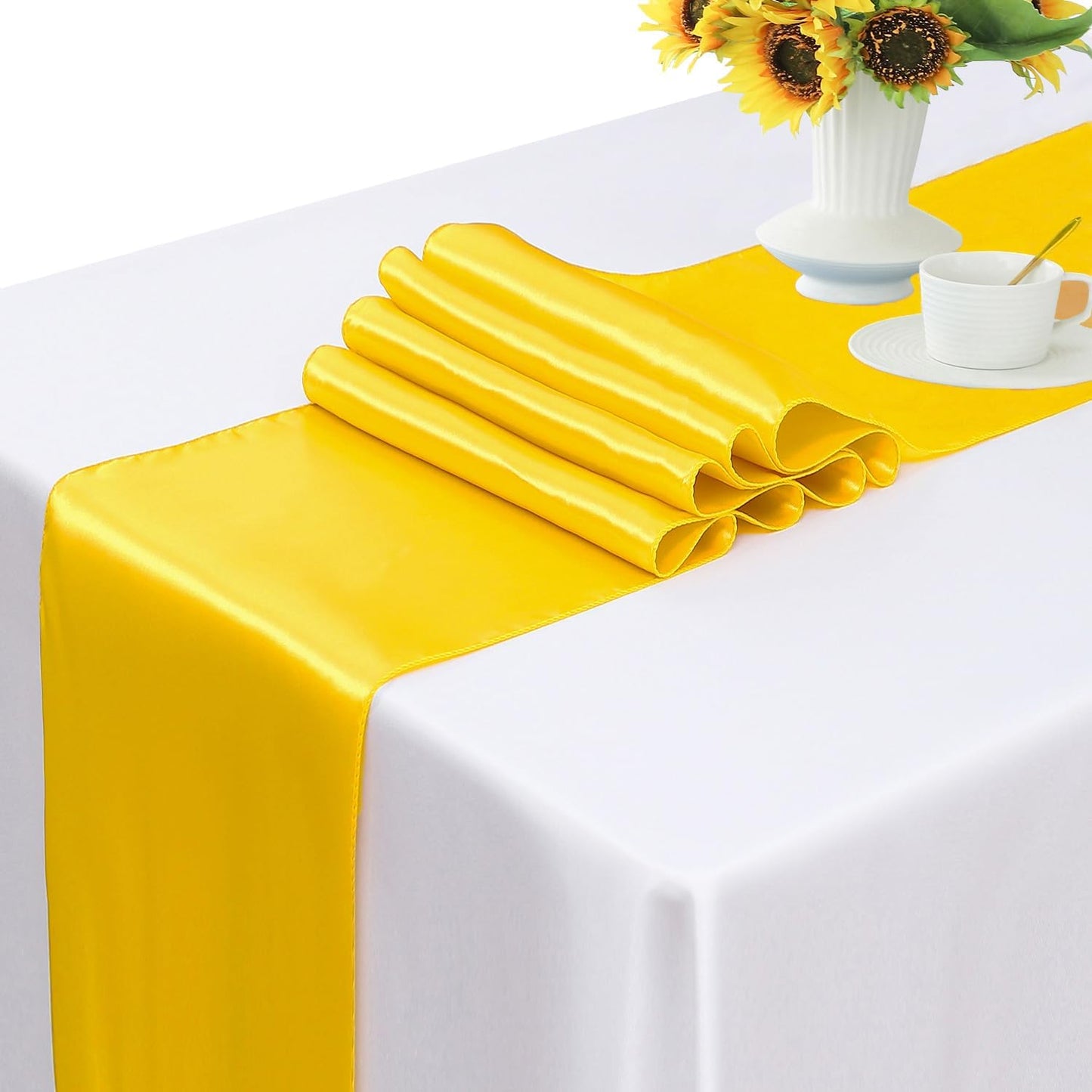 Pack of 10 Satin Yellow Table Runners 12 x 108 Inches - Table Runner for Party Wedding Birthday Anniversary Engagement Banquet Christmas Events Decorations