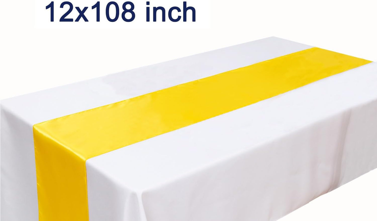 Pack of 10 Satin Yellow Table Runners 12 x 108 Inches - Table Runner for Party Wedding Birthday Anniversary Engagement Banquet Christmas Events Decorations