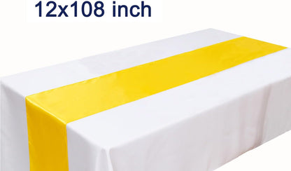 Pack of 10 Satin Yellow Table Runners 12 x 108 Inches - Table Runner for Party Wedding Birthday Anniversary Engagement Banquet Christmas Events Decorations