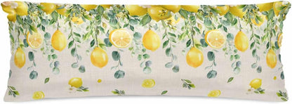 Farmhouse Satin Pillowcase for Hair and Skin King Yellow Lemon Eucalyptus Leaf Watercolor Plant Retro Linen Pillow Cases 2 Pack with Zipper, Soft Cooling Similar to Silk Pillow Covers, 20x54 Inch
