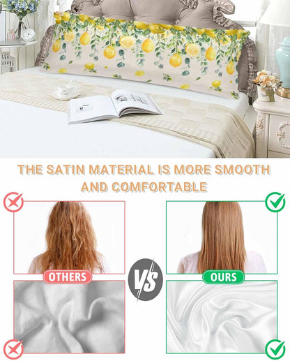 Farmhouse Satin Pillowcase for Hair and Skin King Yellow Lemon Eucalyptus Leaf Watercolor Plant Retro Linen Pillow Cases 2 Pack with Zipper, Soft Cooling Similar to Silk Pillow Covers, 20x54 Inch