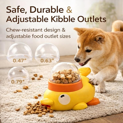 Duck Dog Treat Dispenser, Duck Treat Dispenser for Dogs, Cat Treat Dispenser with Button, 2-in-1 Interactive Toy & Slow Feeder, Features Three Adjustable Food Outlets (0.47",0.63",0.79") (Yellow)