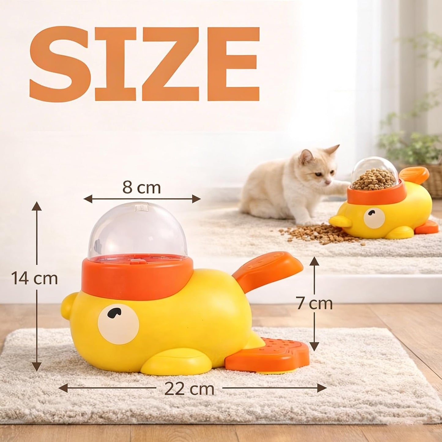 Duck Dog Treat Dispenser, Duck Treat Dispenser for Dogs, Cat Treat Dispenser with Button, 2-in-1 Interactive Toy & Slow Feeder, Features Three Adjustable Food Outlets (0.47",0.63",0.79") (Yellow)
